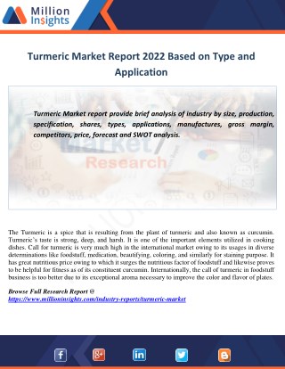 Turmeric Industry price,Revenu,Volume and Future Trend Report 2022
