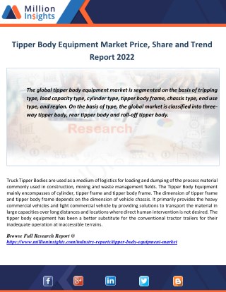 Tipper Body Equipment Market competition Report by top manufacturers with production and price