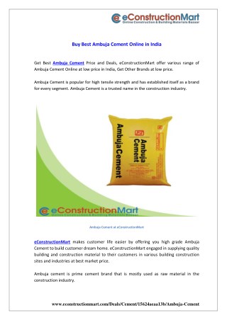 Buy Best Ambuja Cement Online in India