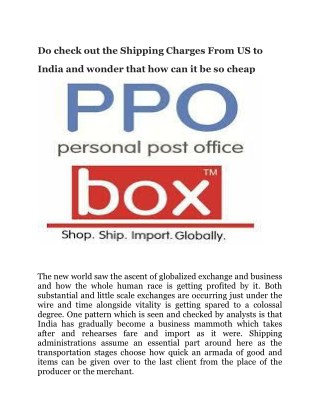 Shipping charges from USA to India with PPOBOX