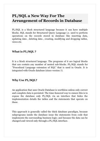 PL/SQL a New Way For The Arrangement of Records in Database