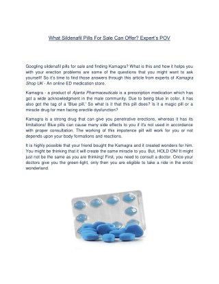 What Sildenafil Pills For Sale Can Offer Expertâ€™s POV
