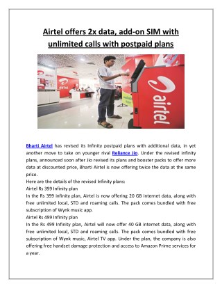 Airtel Offers 2x Data, Add-On SIM With Unlimited Calls With Postpaid Plans