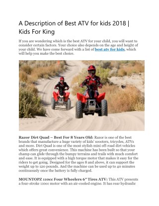 A Description of Best ATV for kids 2018 | Kids For King