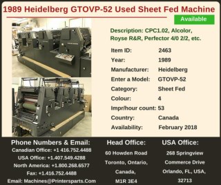 Buy Used 1989 GTOVP-52 Heidelberg Printing Presses Machine