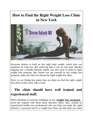 How to Find the Right Weight Loss Clinic in New York