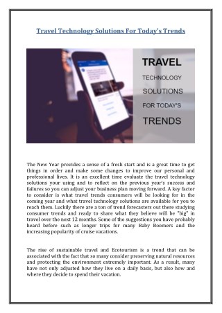 Travel Technology Solutions For Today's Trends