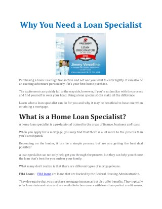 Why You Need a Loan Specialist