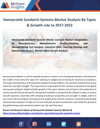 Honeycomb Sandwich Systems Market Growth Rate, Top Manufacturers, Outlook 2017-2022