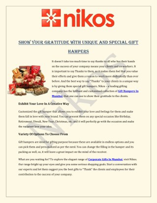 Show Your Gratitude With Unique And Special Gift Hampers