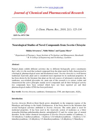 Neurological Studies of Novel Compounds from Swertia Chirayita