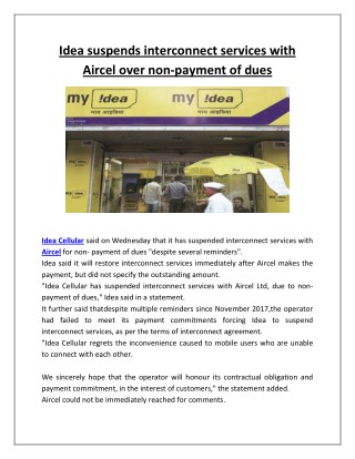 Idea Suspends Interconnect Services With Aircel Over Non-payment of Dues