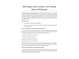 IBM Cognos Cube Training - Online Certification Course