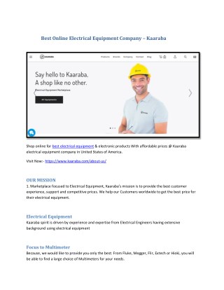 Best Online Electrical Equipment â€“ Kaaraba