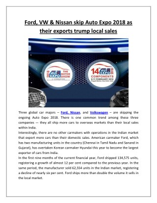 Ford, VW & Nissan Skip Auto Expo 2018 as Their Exports Trump Local Sales