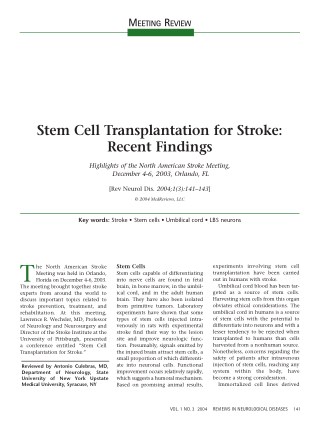 Cryoviva - Stem Cell Transplantation for Stroke