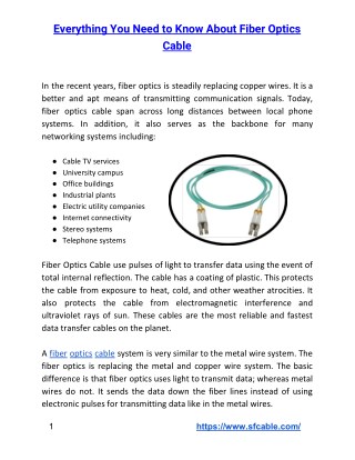 Everything You Need to Know About Fiber Optics Cable