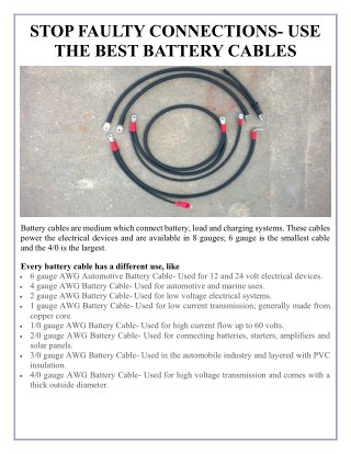 STOP FAULTY CONNECTIONS- USE THE BEST BATTERY CABLES