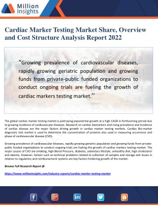 Cardiac Marker Testing Market Share, Overview and Cost Structure Analysis Report 2022