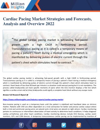 Cardiac Pacing Market Strategies and Forecasts, Analysis and Overview 2022