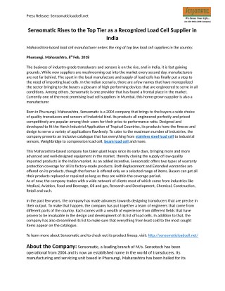 Sensomatic Rises to the Top Tier as a Recognized Load Cell Supplier in India
