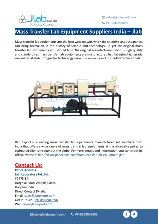 Mass Transfer Lab Equipment Suppliers Indiaâ€“Jlab