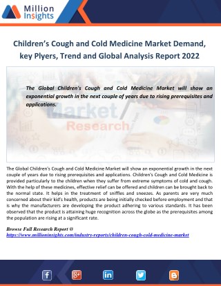 Childrenâ€™s Cough and Cold Medicine Industry Investigation and Improvement Procedure Report 2022