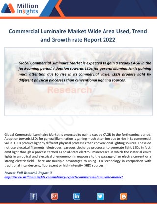 Commercial Luminaire Market Production Growth and Price Analysis Report 2022