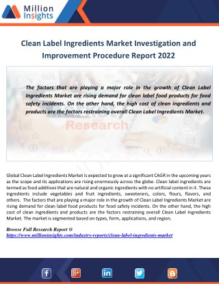 Clean Label Ingredients Market Wide Area Used,trend and Growth rate Report 2022