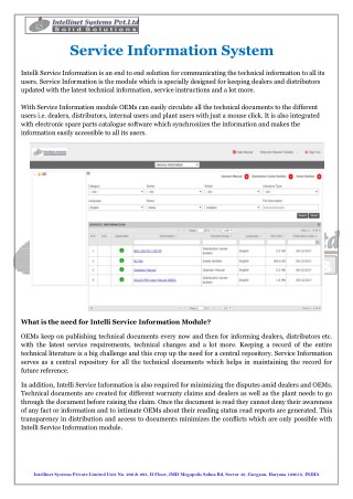 Service Information System - Intellinet Systems Pvt Ltd