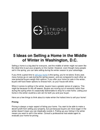 5 Ideas on Selling a Home in the Middle of Winter in Washington, D.C.