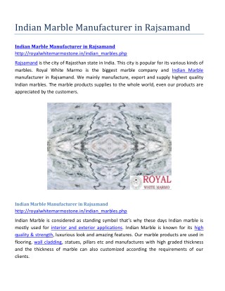 Indian Marble Manufacturer in Rajsamand