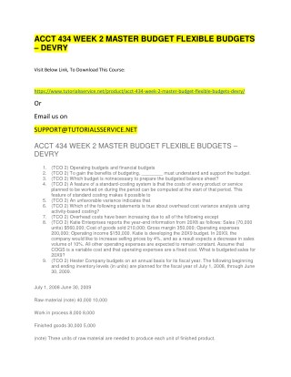 ACCT 434 WEEK 2 MASTER BUDGET FLEXIBLE BUDGETS â€“ DEVRY