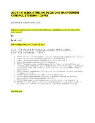 ACCT 434 WEEK 5 PRICING DECISIONS MANAGEMENT CONTROL SYSTEMS â€“ DEVRY