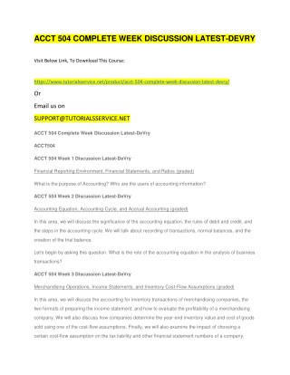 ACCT 504 COMPLETE WEEK DISCUSSION LATEST-DEVRY