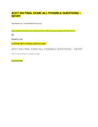 ACCT 504 FINAL EXAM (ALL POSSIBLE QUESTIONS) â€“ DEVRY