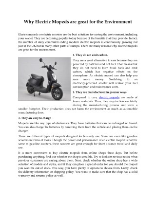 Why Electric Mopeds are great for the Environment
