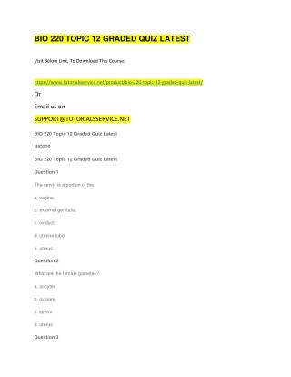 BIO 220 TOPIC 12 GRADED QUIZ LATEST