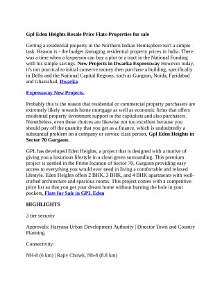 Gpl Eden Heights Resale Price Flats-Properties for sale
