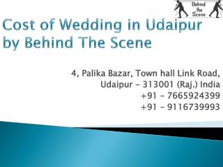 Cost of Wedding in Udaipur by Behind The Scene