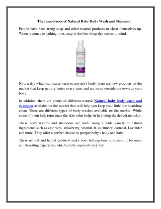 The Importance of Natural Baby Body Wash and Shampoo