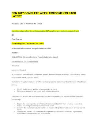 BSN 4017 COMPLETE WEEK ASSIGNMENTS PACK LATEST