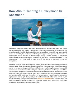 How About Planning A Honeymoon In Andaman? - Andaman Holiday Packages