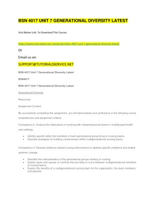 BSN 4017 UNIT 7 GENERATIONAL DIVERSITY LATEST