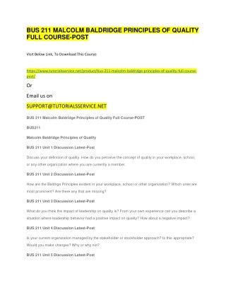 BUS 211 MALCOLM BALDRIDGE PRINCIPLES OF QUALITY FULL COURSE-POST