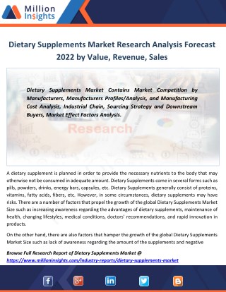 Dietary Supplements Industry Price Trend of Key Raw Materials, Volume, Share From 2017-2022