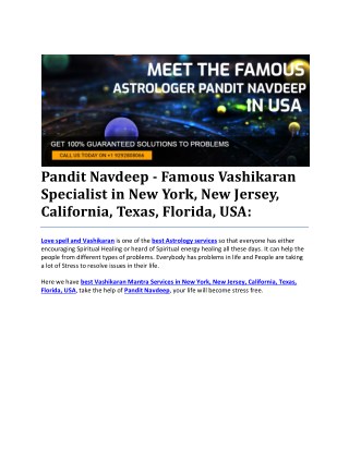 Pandit Navdeep - Famous Vashikaran Specialist in New York, New Jersey, California, Texas, Florida, USA: