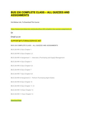 BUS 230 COMPLETE CLASS â€“ ALL QUIZZES AND ASSIGNMENTS