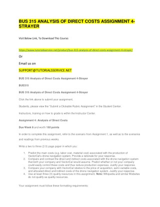 BUS 315 ANALYSIS OF DIRECT COSTS ASSIGNMENT 4-STRAYER