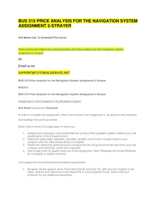 BUS 315 PRICE ANALYSIS FOR THE NAVIGATION SYSTEM ASSIGNMENT 2-STRAYER